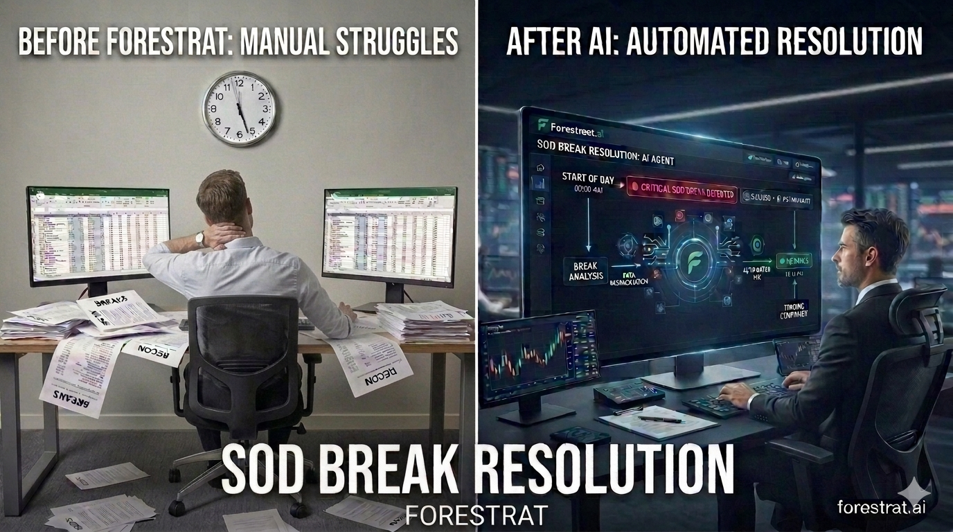 Before and after comparison of SOD break resolution: manual struggle versus agent-assisted automated recovery.